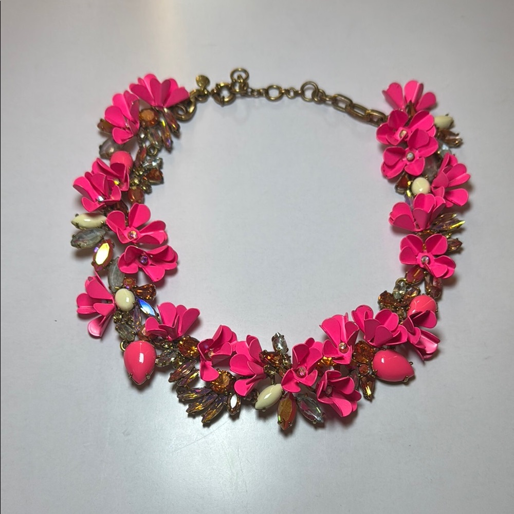 J. Crew  Mardi Gras Vibrant Pink Floral Necklace